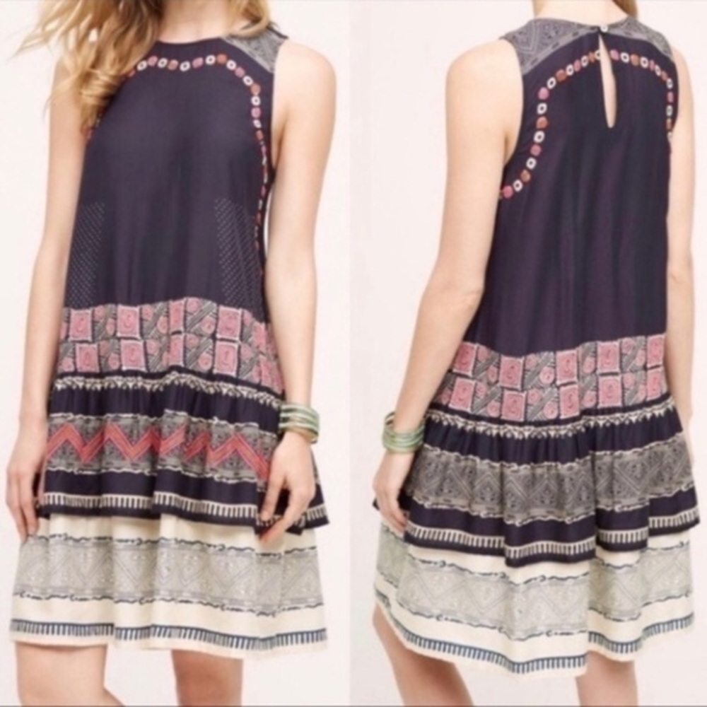 NWT Anthropologie Romana Norblack Norwhite EMBROIDERED Sleeveless Midi Dress